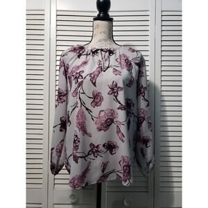 BB Dakota Floral Top Women's Size Small Gray Purple Long Sleeve V-neck‎ Blouse